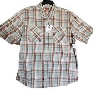 Wrangler Mens Plaid Button Up Short Sleeve Shirt  Size M
